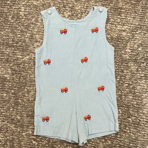 EUC Mondays Child Light Blue cord jon Jon with Fire Truck Embroidery 12mo